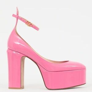 Valentino Tan-Go VLogo Pink Patent Leather Platform Block Heel Pumps